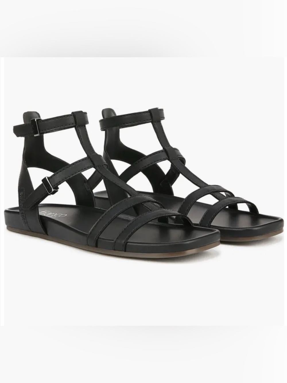 NIB Franco Sarto Evan Size 10 Black Gladiator Sandals Ankle Strap Flats